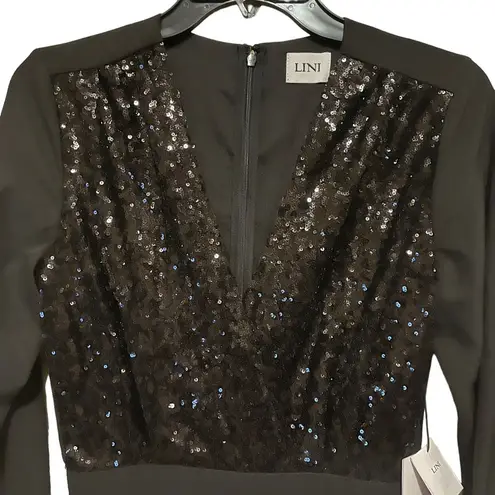 Lini NWT Stella Sequin V Neck Top Straight Leg Party Jumpsuit Black Size XS