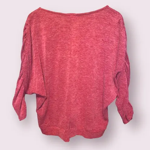Espresso Red Scoop Neck Sweater with 3/4 Ruched Sleeves