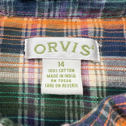 Orvis Women's Long Sleeve Button Up Indian Madras Plaid Shirt Size 14 Classic