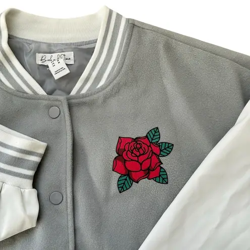 Birch & Stone varsity letterman style jacket gray white medium pockets lined