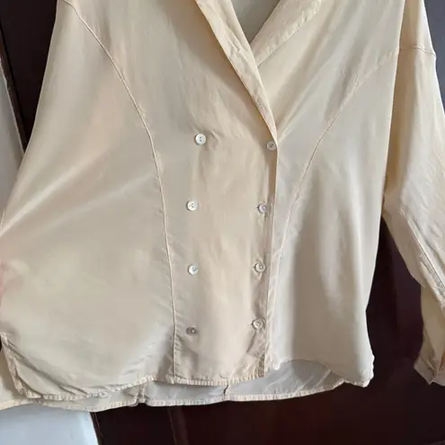 80s Vintage OMANTI 100% Silk Double Breasted Button Down Blouse Shirt Jacket 10 Size M
