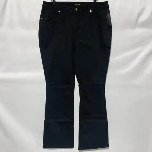 New IMAN Stretch Denim High Rise Full Length Bootcut Jeans Black Size 18W