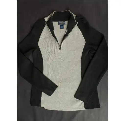 RALPH LAUREN Polo Cotton Zip Raglan Long Sleeve Gray and Black Sweater Large