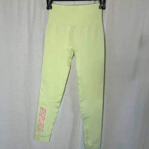 Bo and Tee High Rise Crop Neon Green Leggings NEW Logo on Leg Size XS Petite Yellow