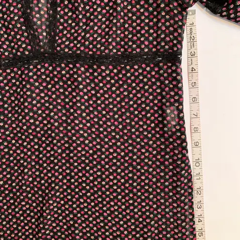 Karen Kane black pink silk floral sheer peasant tunic blouse with bell sleeves S