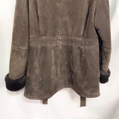 wilson's leather Wilsons XL Leather Coat Shearling Faux Fur Belted Full Zip VTG Jacket Brown F - Image 13