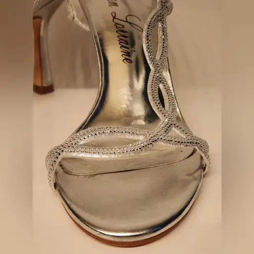 Lauren Lorraine Malaga Rhinestone Slingback Stiletto Sandals Silver Heels Sz 7.5