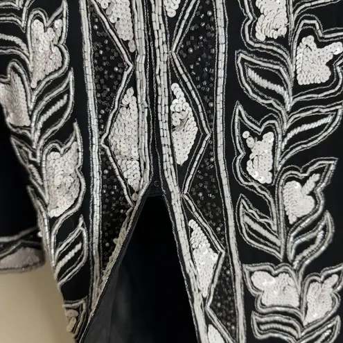 French Collizioni Jacket Womens Medium Beaded Sequin Embroidered India Black