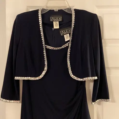 Alex Evenings ALEX Evening Dress size 6 length 53” bust 32” navy blue color all bids attached