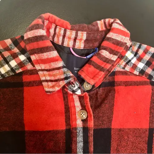 Scotch & Soda Plaid Shacket Oversized Button Down Shirt Jacket Red Black Grunge - Image 12