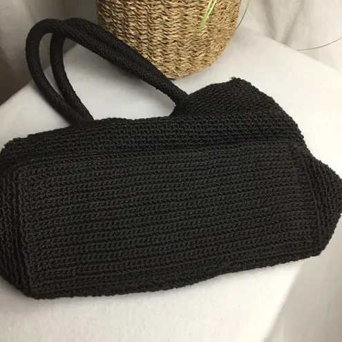 The Sak black Woven Crochet Shoulder Top Handle Handbag Bag