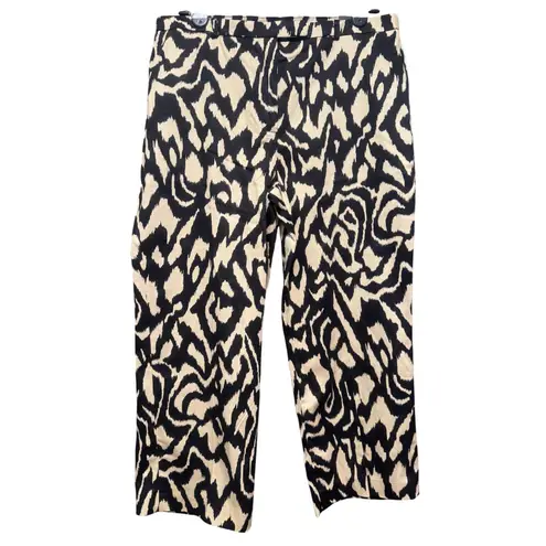 Larry Levine Printed Straight Cropped Pants Trousers Camel Black Abstract Pattern Size 12