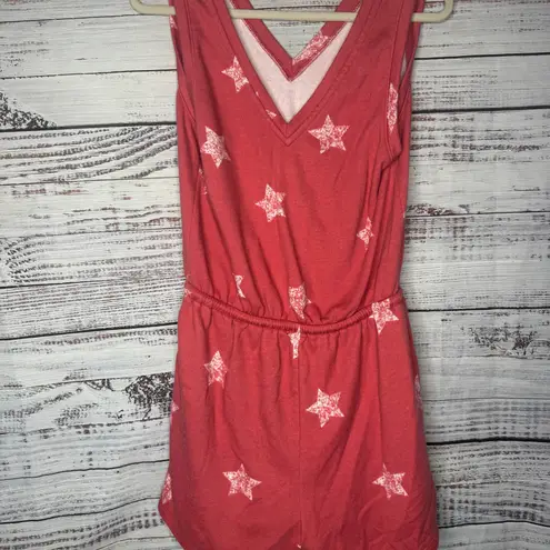 Lou & grey  Star Print Drawstring Romper Red Sleeveless V-Neck Size M - Image 5