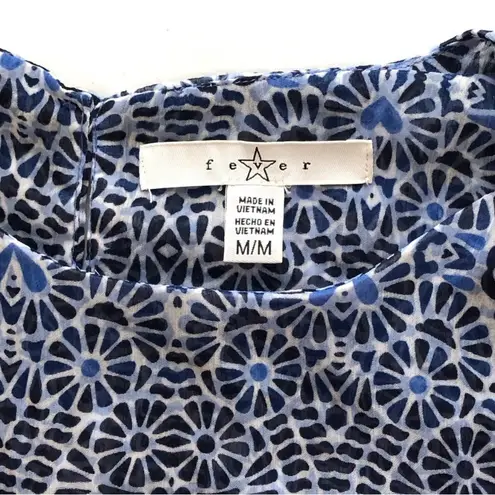 Fever Women’s Sleeveless Blouse Double Layer Blue Mosaic Flower Print •Size Medium