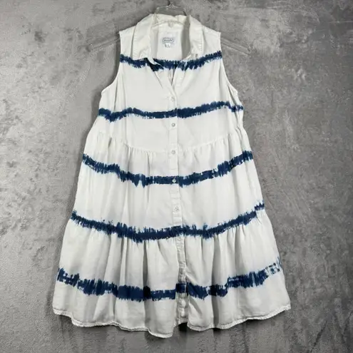 Mud Pie Dress Tiered Sleeveless Casual Hippie Tie Dye White Blue Size Small