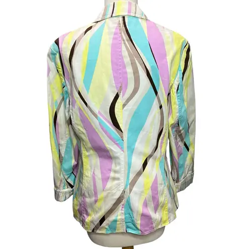 Escada Sport Blazer Jacket Women 12 Multicolor Abstract Pockets Maximalist Retro Pink