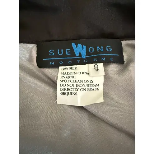 Sue Wong Nocturne Black Silver Silk Beaded Sleeveless Mini Dress Size 8