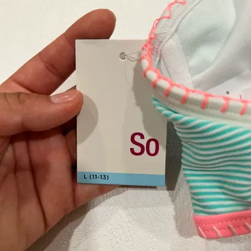 NWT SO by Kohl’s Teal Striped High Neck Bikini Top