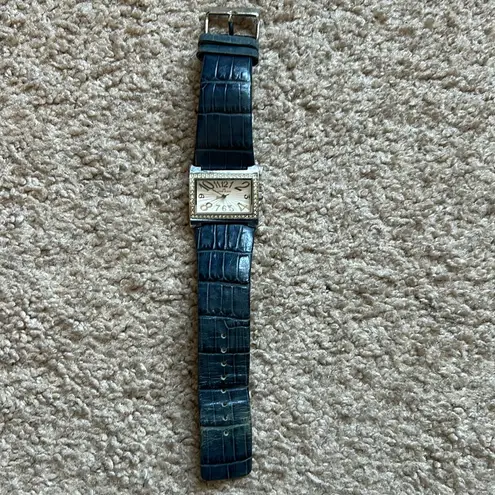 Anne Klein  women’s vintage blue/silver‎ genuine leather crystal bracelet watch