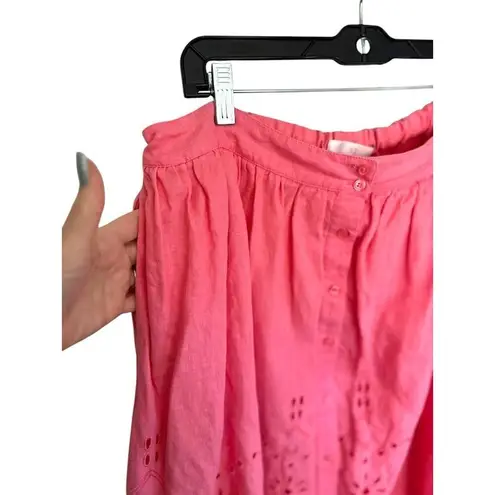 Rachel Parcell Rachel Parcel Linen Coral Pink Eyelet Button Midi Skirt Large Beachy Romantic