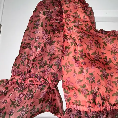 Lost + Wander New, Venus Rising Floral Print Puff Short Sleeve Peplum Top Size L