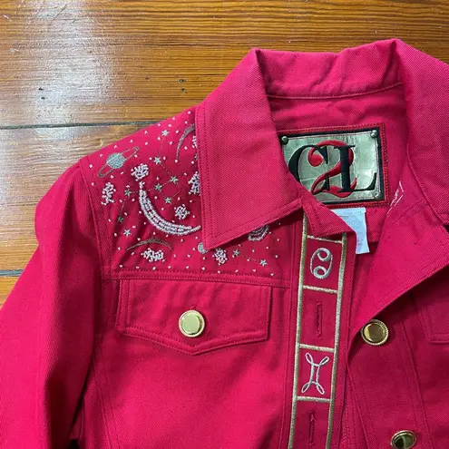 Rare Vintage Christian Llinares Celestial Astrology Dress & Jacket Set Y2K Sz S Red