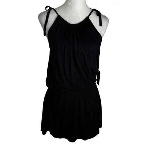 Michael Lauren NWT Tie Shoulder Smocked Waist Knit Mini Dress Black Size L