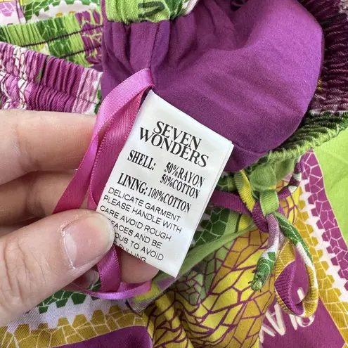 Seven Wonders Two Piece Set Womens XS Purple Green Hawaiian Aloha Shirt Shorts