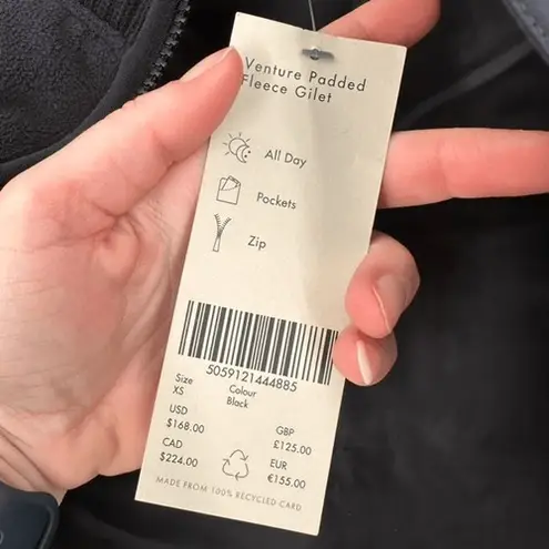 Sweaty Betty NWT Venture Puffer Mixed Media Fleece Vest XS black blue cropped