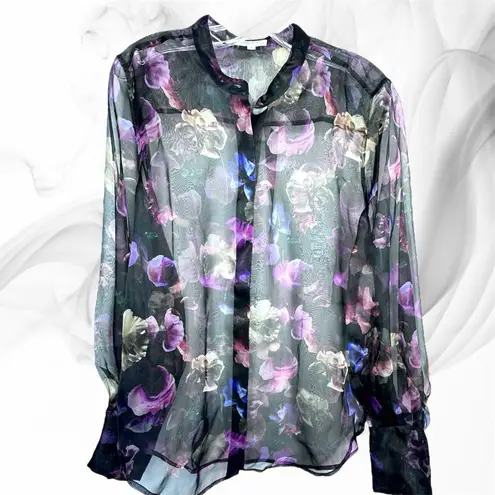 Equipment New Dark Floral Print 100% Silk Shirt Long Sleeved Md-Long Blouses Lg