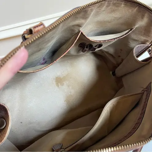 Brahmin Vintage Rare 25th Anniversary Croc Embossed Tote Crossbody Bag Pecan