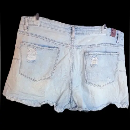 Gogo Jeans  High Rise Light Wash Ripped Cotton Denim Blue Jean Shorts Juniors 17