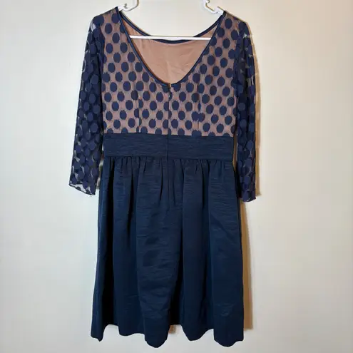 Eliza J Navy Dot Mesh Bodice Fit & Flare Dress Size 6