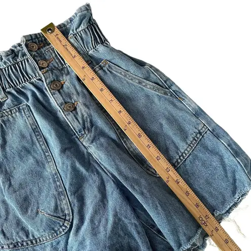 ZARA  High Rise Denim‎ Shorts Paper Bag Button Fly Blue Cut Off Women's Size 0