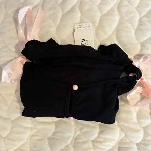 NWT Dazy Cold Shoulder Top Long Sleeve Pink Bows Black Blouse Casual Y2K Size M Size M
