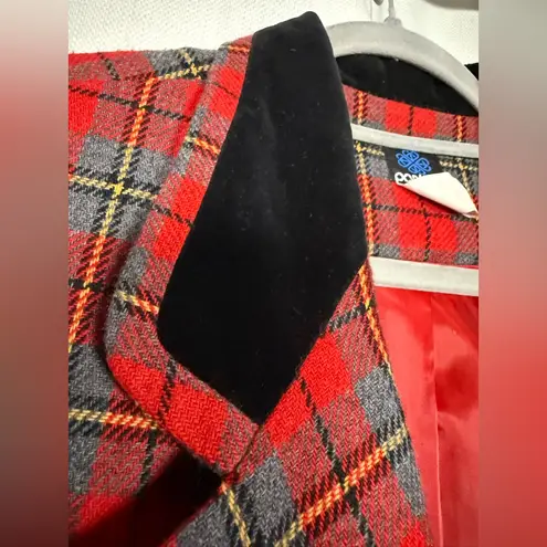 Vintage Panther Red and Grey Plaid Black Velvet Collar Blazer 18