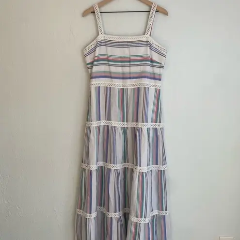 J. McLaughlin Cunningham Stripped Linen Maxi Dress Size 12 Summer Beach Colorful