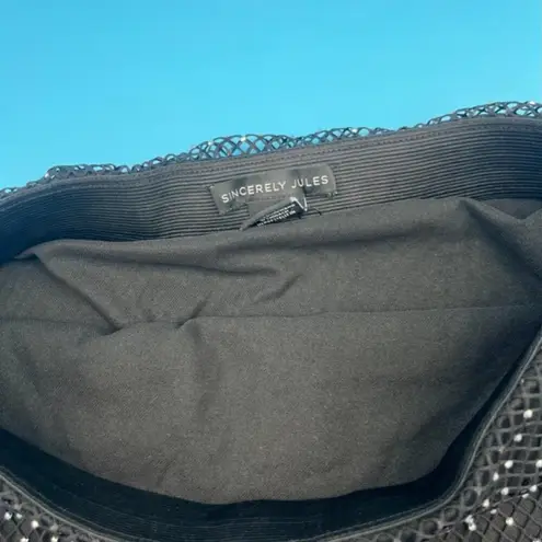 Sincerely Jules Black Fishnet Bejeweled Mesh Mini Skirt Women's size L Size L