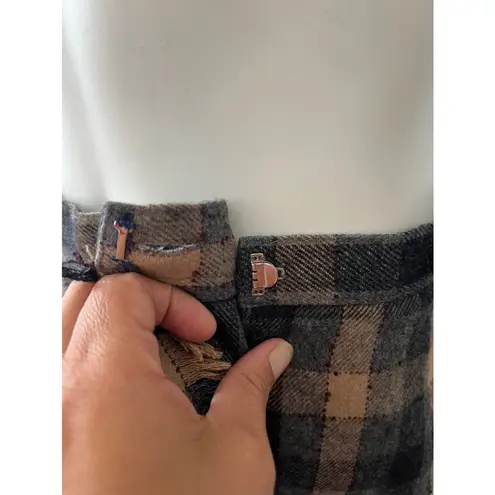 Vintage 80s beige green ruffled wool rustic plaid checkered skirt suit w/scarf S Tan Size M