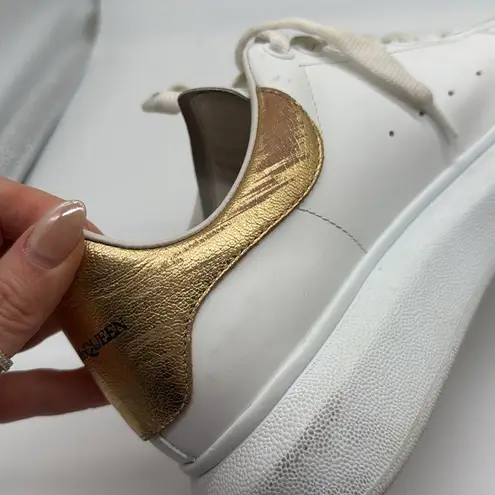 Alexander McQueen Metallic Gold & White Oversized Lace Up Sneakers Size 39
