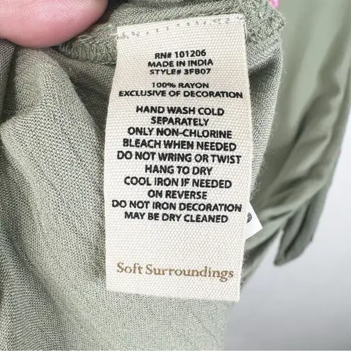 Soft Surroundings NEW PM 10-12 Sicily Guaze Boho Embroidered Maxi Dress in Olive