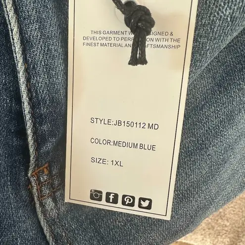 Judy Blue Shorts Womens 1XL Blue Distressed Sun Embroidery High Rise Raw Cut Off