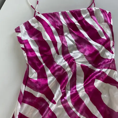 The East Order Dress Womens Medium Rhea White Pink Zebra Print Satin Mini