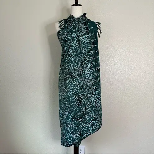 Boho Beachy Green Tie Dye Leaf Fringe Sarong or Beach Blanket