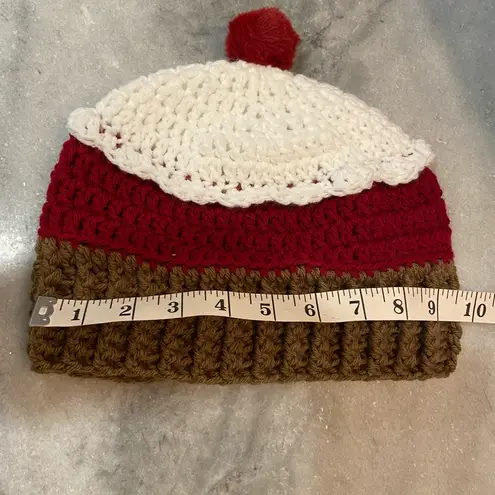 Handmade Crochet Red Velvet Cupcake Beanie Winter Hat Stretch Cozy Comfy Warm