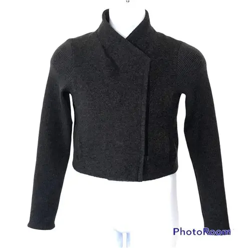 Lida Baday Charcoal Gray Wool Asymmetric Zip Cropped Jacket Size 4