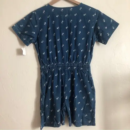 NWT Vintage New Direction Blue Denim Floral Embroidery Jean Jumpsuit Romper