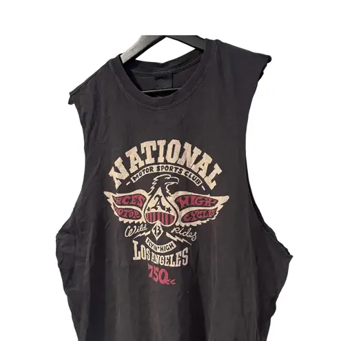 Lucky Brand  Black Sleeveless Graphic Tee Size Large Casual Boho Rocker Style