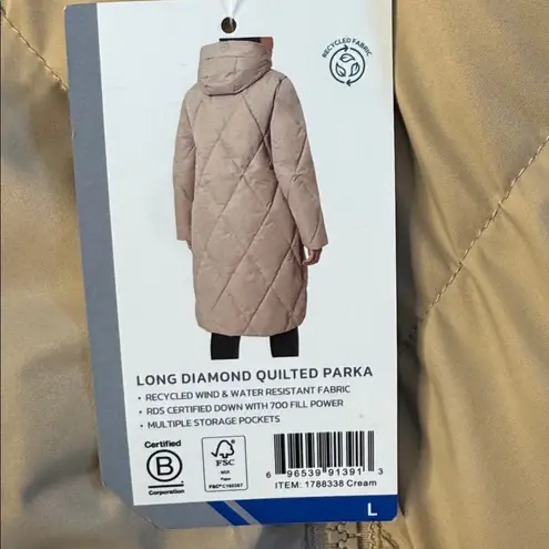 Mondetta Women's Long Diamond Quilted Parka Down Fill Tan size large