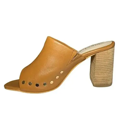 Diba True NWOT Women’s Twin Crest Leather Heeled Mules Tan Size 8